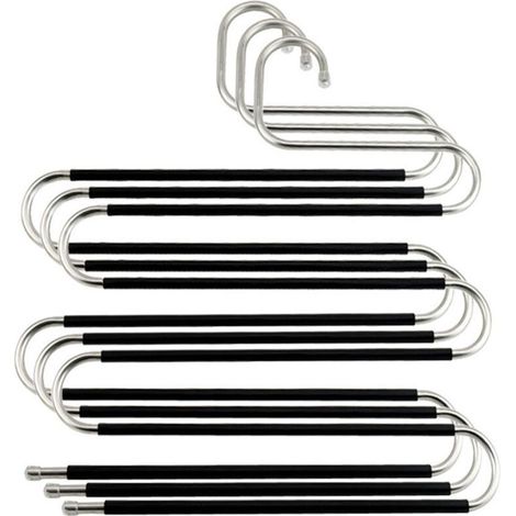 Cintre à pantalon multiples, stable et peu encombrant, en métal, pour 5 pantalons, antidérapant en forme de S. (1/4)
