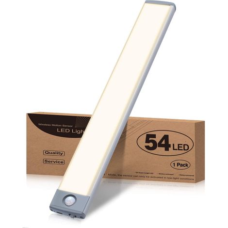 Lot de 2 Reglette Led Cuisine Sous Meuble 30Led, Lampe Placard Sans Fil Rechargeable avec Détecteur de Mouvement, 1000mAh LED Lumiere Cuisine Sous Meuble pour Armoire Placard (1/5)