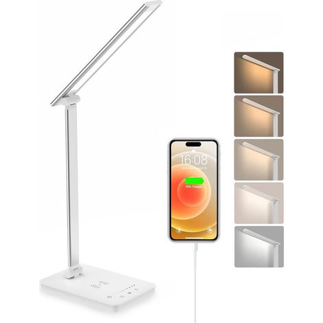 LED-Schreibtischlampe dimmbar, 15 W Tischleuchte mit USB-Anschluss, 5 Farbtemperaturen, Touch-Steuerung, augenschonende Schreibtischleuchte mit Timer (1/5)