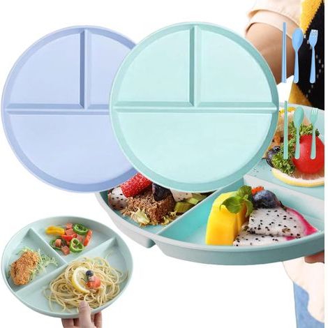 Assiettes Divisées - 2pcs Compartiments pour Perte de Poids, Plate avec Compartiments, Réutilisables à Dessert, Incassable pour Adultes et Enfants (1/5)