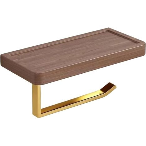 1pc Double Paper Holder With Shelf Gold Wood Wall Mounted Bathroom Kitchen Tissue Holders Walnut Toilet Paper Towel Roll Hange Rrack(Concave 20 cm) (1/4)