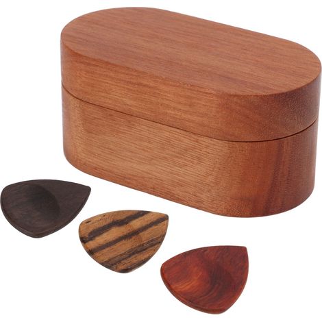 Coffret de médiators en bois massif, étui de rangement, accessoires pour instruments de guitare. (1/5)