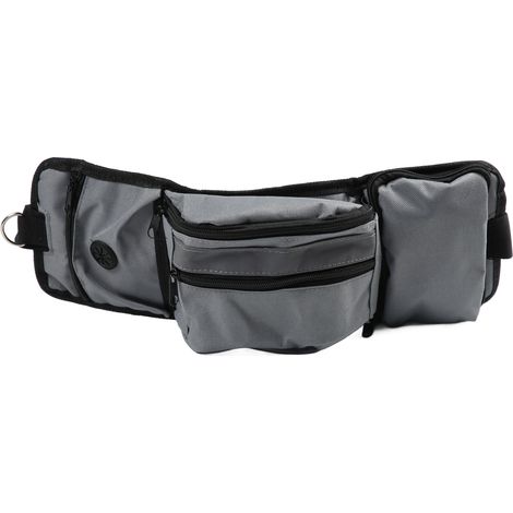 Sac banane de dressage pour chien, grande capacité, réfléchissant, avec porte-bouteille et distributeur de sacs à déjections canines, gris.-AquaForge (1/3)