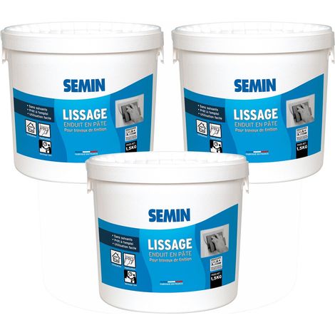 Lot de 3 enduits de lissage en pâte pour murs et plafonds Semin - intérieur - Seau de 1,5 kg (1/5)