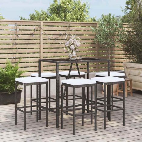 vidaXL Ensemble de bar de jardin 7 pcs avec coussins noir poly rotin (1/5)
