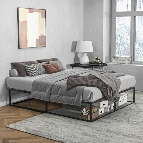 Struttura Letto con Doghe in Compensato e Contenitore inferiore, 190x160x35cm, Nero e color legno (1/5)
