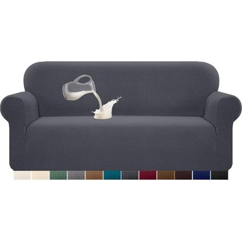 Waterproof stretch sofa cover in jacquard spandex – 3-seater (185-235 cm) – Non-slip foam for a secure fit – Machine washable