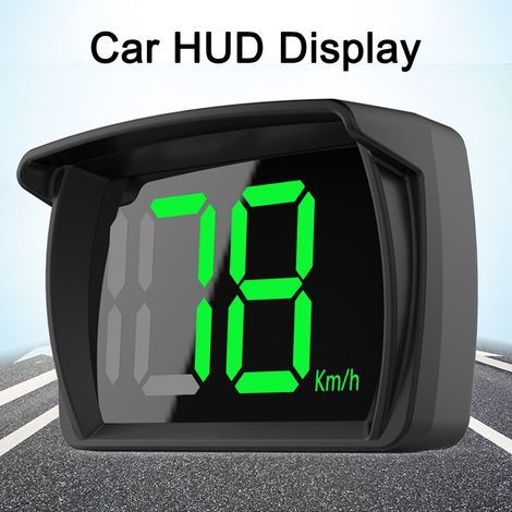 Car head-up display (HUD) with vehicle speedometer, includes USB cable and car charger, black. (1/5)