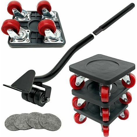 Déplace Meubles, Roulettes pour Meubles Lourd, Roulettes Pivotantes 360° et Barre de Levage, Capacité de Charge Jusqu'à 400 kg - (1/4)