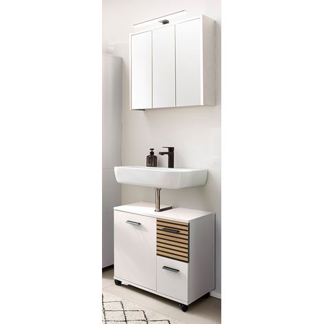 Waschplatz Set, 65 cm Waschbeckenunterschrank, weiß matt, Akustikpaneel-Optik KANE-80 (1/5)