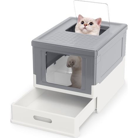 Faltbare Katzentoilette mit Deckel und ausziehbarer Schale, Grau