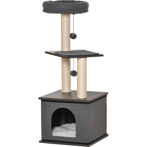 Griffoir arbre à chat sisal gris foncé 40x40x104 cm (1/5)