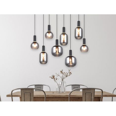 Pendelleuchte DIVA 8-flammig mit Glasschirmen Chrom bedampft, Breite 120cm