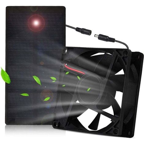 Kit de ventilador para panel solar, ventilador de CC resistente a la intemperie para gallinero pequeño, invernadero, cobertizo, caseta de mascotas, extractor de ventana - Crezuo
