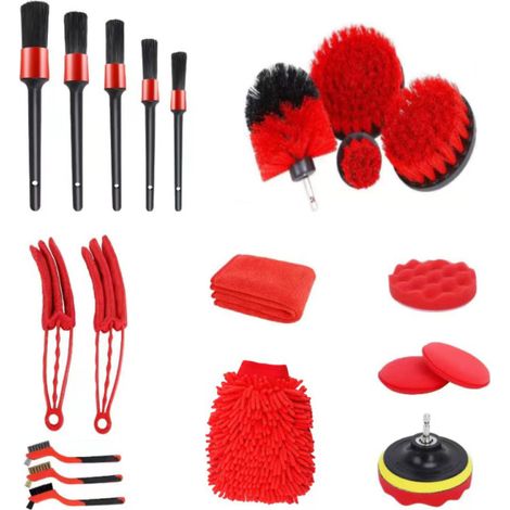 Kit de 21 brosses multifonctions pour le nettoyage de votre voiture, de vos jantes, de l'extérieur et de l'intérieur. Convient également pour le nettoyage des volets et des fenêtres. (1/5)