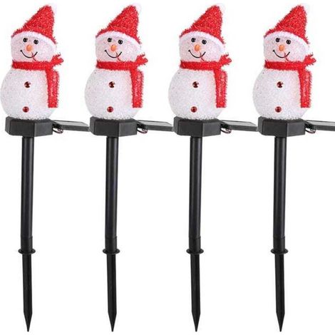 4er-Set Solar-Schneemann-Weihnachtsbeleuchtung mit Erdspießen, Solar-Weihnachtsbeleuchtung für den Außenbereich, Weihnachtsdekoration – Rot