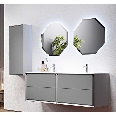 Mobile Bagno Bellagio140 cm SospesoGrigio Nuvola Base 4 cassetti - Lavabo doppia vasca in Resina (1/5)