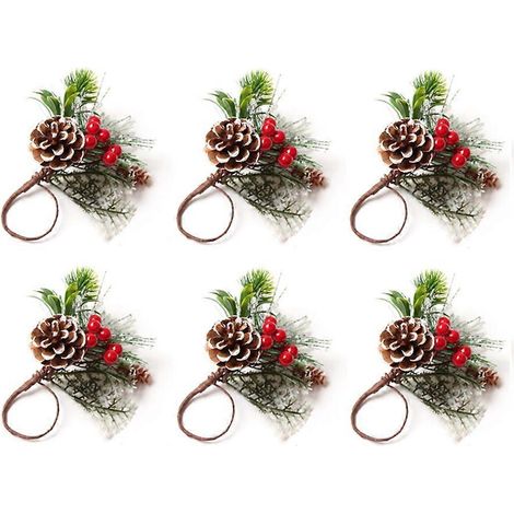 Serviettenringe, 6er-Set, Tannennadel-Beeren-Weihnachtsserviettenringe
