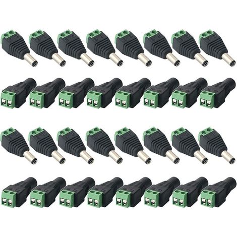 FULARR® 32Pcs Professionnel 12V DC Connecteur (5.5 X 2.1mm), DC Power Jack Adaptateur Vis Borne Connecteur, 16 Paire 2 Broches Mâle Prise & Femelle Jack Kit, pour CCTV Caméra LED Bande
