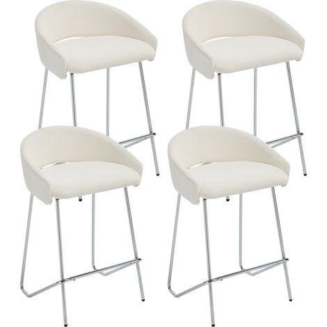 Wahson Tabouret de Bar Lot de 4 en Chenille, Tabouret Haut Cuisine avec Repose-Pied en Métal Chaise Bar 65cm Chaise pour Ilot Central Cuisine, Blanc (1/5)