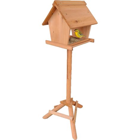 Comedero para pájaros de madera de abeto con soporte alto
