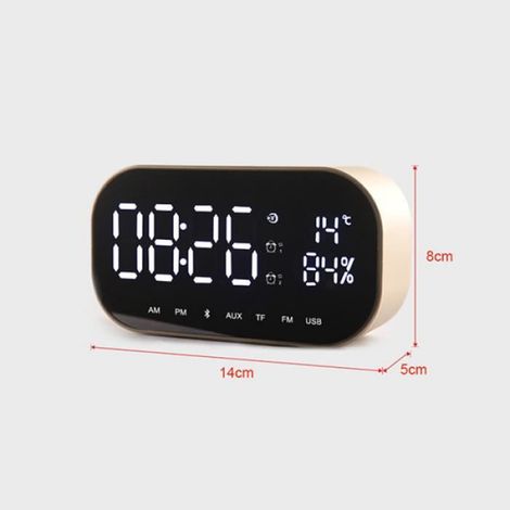 Radio Réveil - Haut-Parleur Bluetooth - Thermomètre Intégré - FM - Mains Libres - Bureau - 2 x 3 W - 5 V - 1800 mAh - Champagne (1/4)