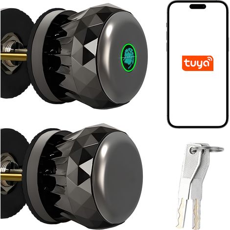 Poignée de porte à empreinte digitale intelligente 3 en 1 - Serrure de porte sans clé avec contrôle APP + 2 clés + biométrie en alliage d'aluminium pour chambre / vestiaire / appartement / bureau / hô (1/2)