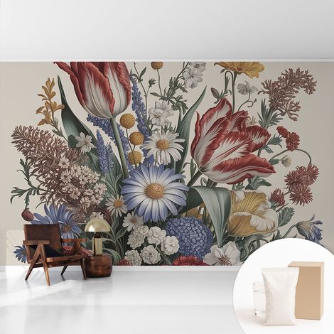 Tapete Vliestapete mit Kleber modern - Wanddeko für Küche - Klebefolie Wand - luxus Look Blumenstrauß 416x254 cm (1/5)