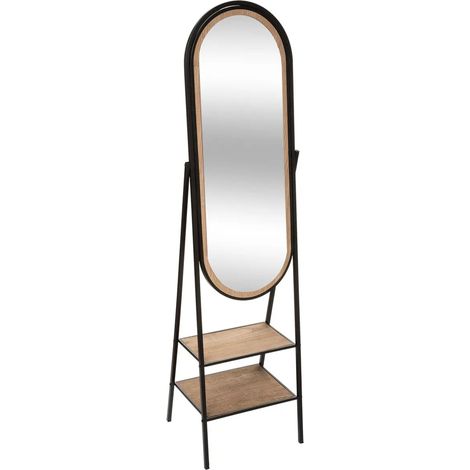 Miroir sur pied en bois et métal coloris naturel et noir - Longueur 44,5 x Profondeur 36 x Hauteur 160 cm (1/3)