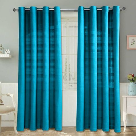 Homescapes Paire de rideaux à œillets - Rajput tissé main - Turquoise 137 x 137 cm