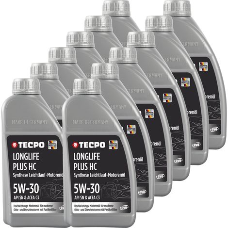 TECPO Motoröl 12 Liter 5W-30 LONGLIFE Plus HC Synthese passend für ACEA C3 / API SN / 504 / 507 / 229.31 / 229.51 / LL-04 / C30