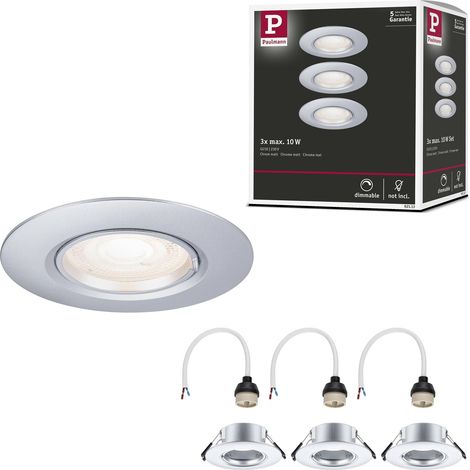 Spots encastrés kit de 3 fixe rond 90 mm GU10 max. 3x10W 230 V Chrome mat Luminaire encastré - luminaire sans ampoule (1/5)