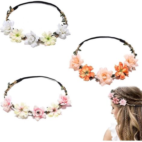 Set aus 3 Blumenkranz-Haarreifen, gänseblümchenförmige Haarbandgirlande, Blumenkranz-Haarreifen, für Hochzeiten (d-4-) (1/5)