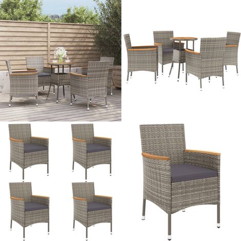 5-tlg. Garten-Bistro-Set mit Kissen Grau Poly Rattan - Gartensitzgruppe - Outdoor Möbel - Bistroset - Gartenmöbel - Esstisch - Home & Living