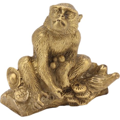 Statue Singe en Laiton Artisanale, Figurine Décorative pour Intérieur et Collection du Zodiaque Chinois (1/5)