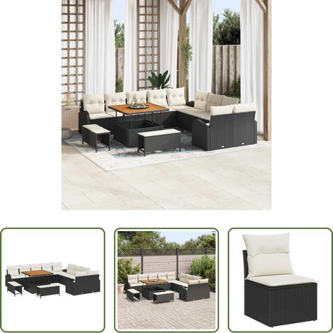 vidaXL Mobilier extérieur - Ensemble de canapé de jardin avec coussin 13 pcs Noir polyrotin (1/5)
