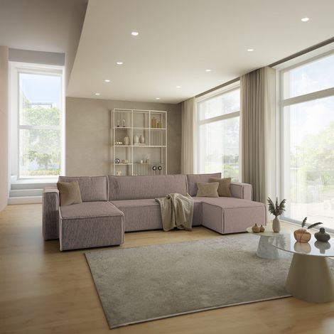 U-Sofa 5-sitzig umbaubar Truhe Ezekiel Cord Taupe (1/5)