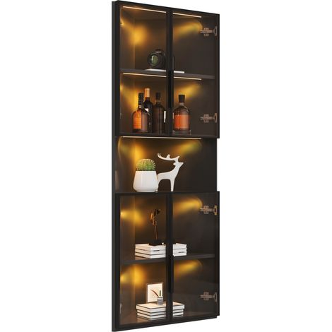 Vetrina angolare triangolare 62x32x160 cm in MDF nero con vetro temperato e LED salvaspazio - CHICFURN (1/5)