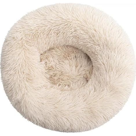 Cozy Beige Donut Dog Cushion - 40cm Round Plush Bed for Warmth & Cuddles