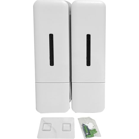 Distributeur de savon douche mural 2 compartiments pour salle de bain hôtel 250 ml par flacon blanc (1/5)