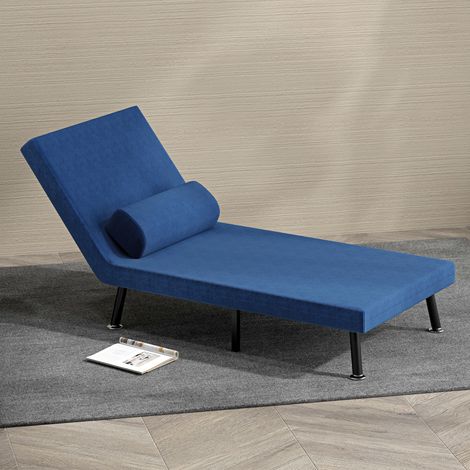 Sofá Cama Individual Plegable con Respaldo Ajustable de 5 Niveles Cojín y Tapizado de Lino Sintético 75x70x75 cm Azul