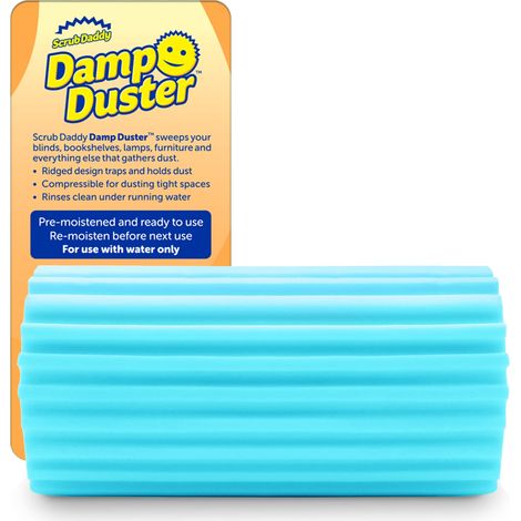 Scrub Daddy Damp Duster, Spugna Magica per la Pulizia della Polvere, Spolverino per Persiane e Tende in Legno, Prese d'Aria, Termosifoni, Battiscopa, Specchi e Ragnatele, Blu (1/5)