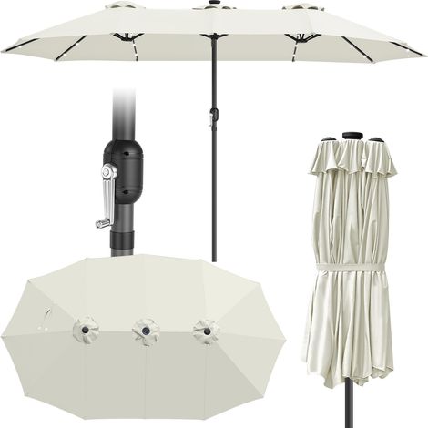 TolleTour Dreiteiliger Sonnenschirm Creme mit LED – Extra breite Schirmfläche, XXL Gartenschirm mit Beleuchtung für Terrasse & Balkon