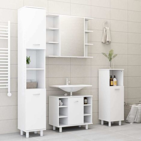 vidaXL Ensemble de meubles de salle de bain 4pcs Blanc Bois ingénierie (1/5)
