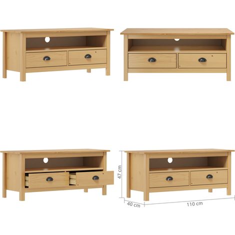 Mobile Porta TV Hill Marrone ambra 110x40x47 cm Legno di Pino - Credenza TV - Mobile in legno massello