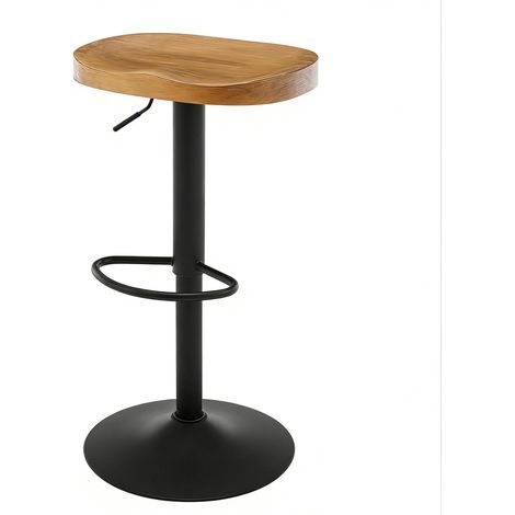 Taburete de bar giratorio regulable en altura de madera y metal con reposapiés, 1 pieza (1/5)