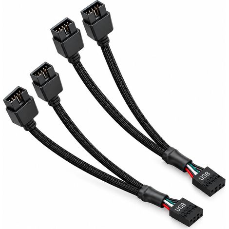2PCS Répartiteur USB 2.0 9 Broches, Adaptateur USB 2.0 9 Broches pour Carte Mère, Câble Interne Tressé 1 vers 2 pour PC, Ventilateur, Éclairage LED, Contrôleur RGB et Refroidissement Liquide (1/5)