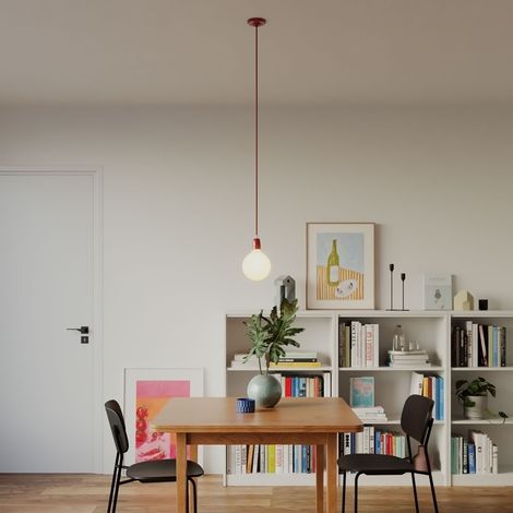 Lampada a sospensione Made in Italy completa di cavo tessile e finiture in porcellana colorata  Con lampadina - Rosso