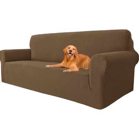Housse canapé extensible moderne, antidérapante, antisalissure, lavable 2 places(145-175cm)marron (1/5)