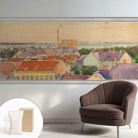 Tapete Vliestapete mit Kleber für Wohnzimmer Schlafzimmer Küche - Wanddekoration Stadthäuser 250x104 cm (1/5)